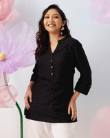 Black Printed Short Kurta