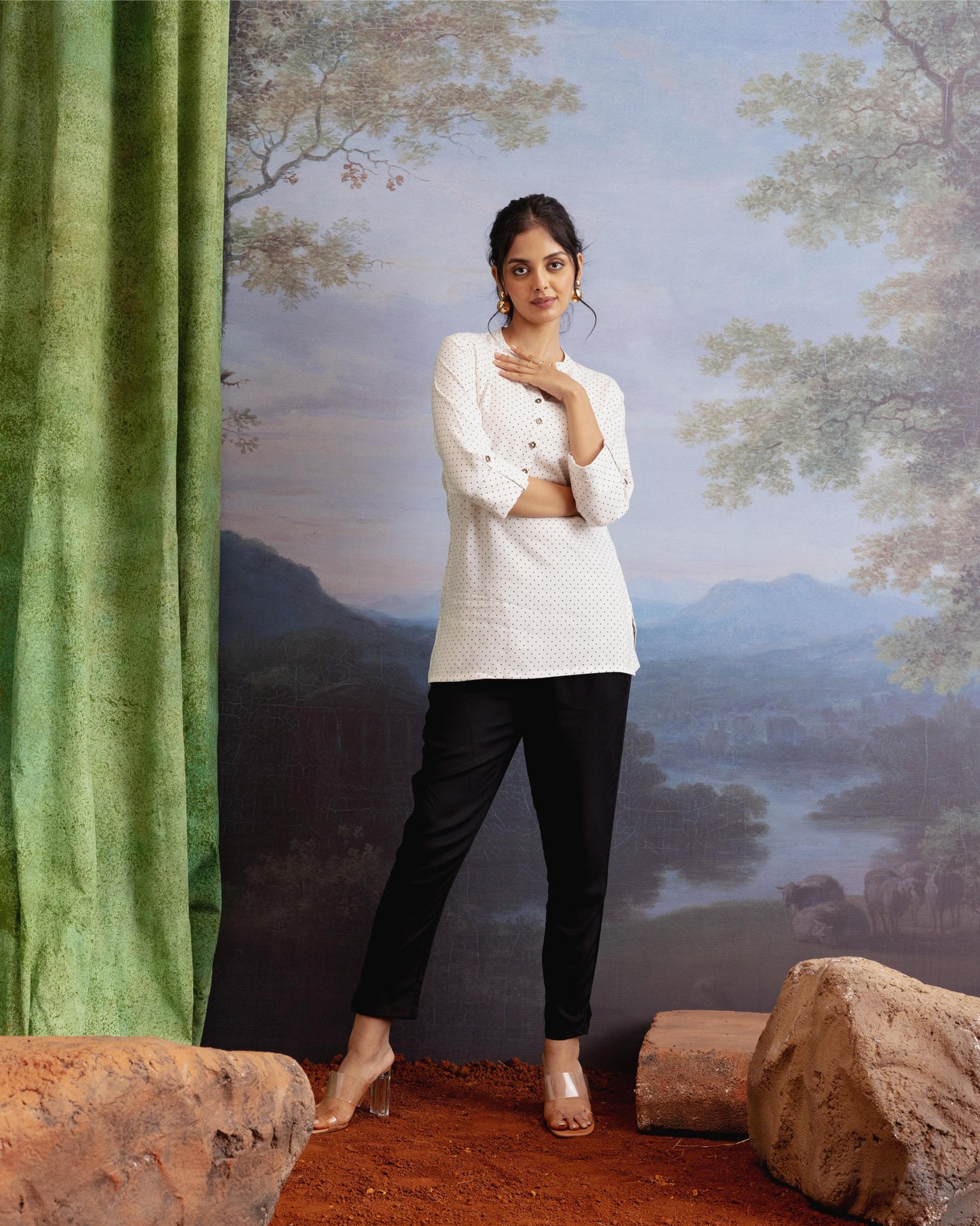 White Printed Short Kurta
