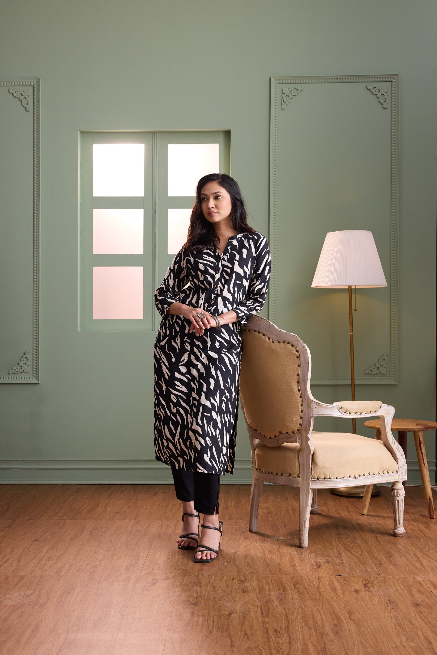 Black & White Printed Kurta