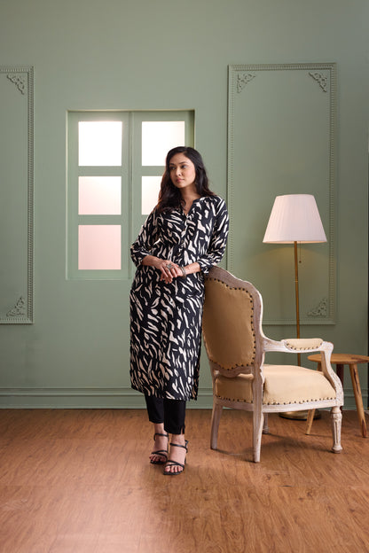 Black & White Printed Kurta