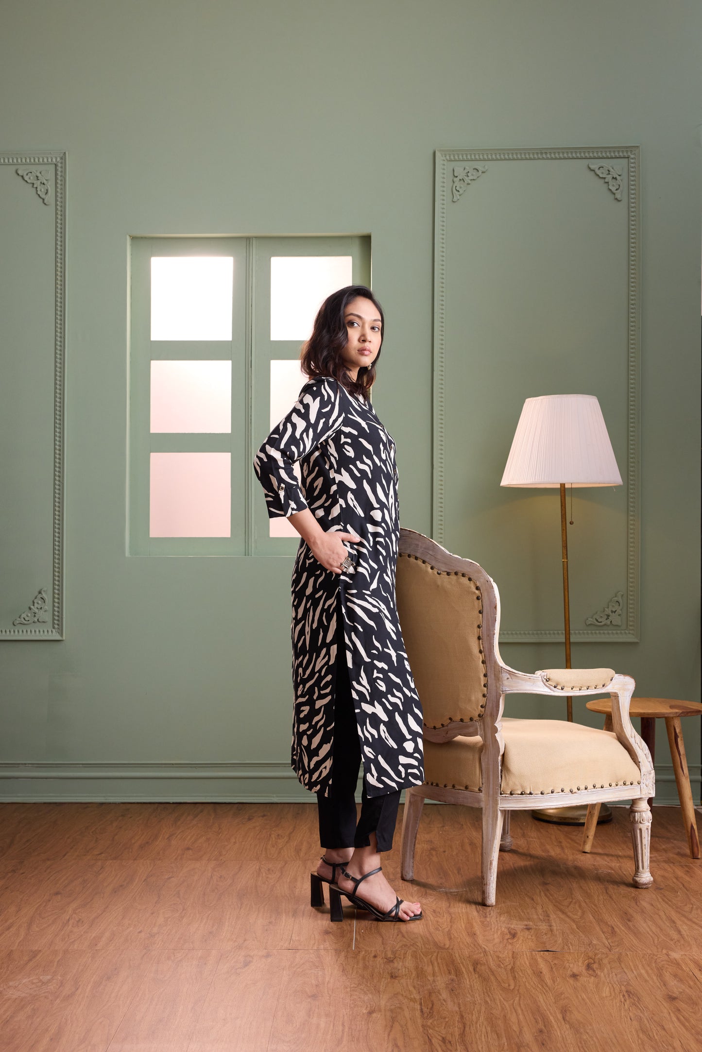 Black & White Printed Kurta