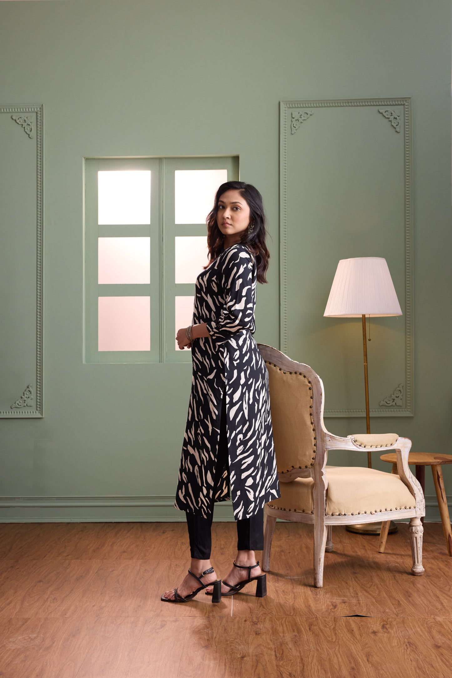 Black & White Printed Kurta