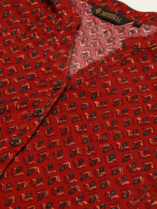 Rust Floral Printed Straight Cut Kurta