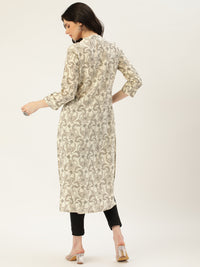 Beige Floral Printed Straight Cut Kurta