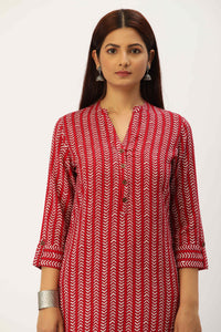 Red Geometric Printed Kurta