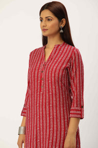 Red Geometric Printed Kurta