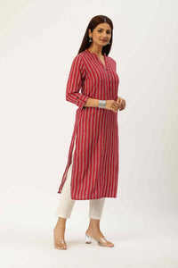 Red Geometric Printed Kurta