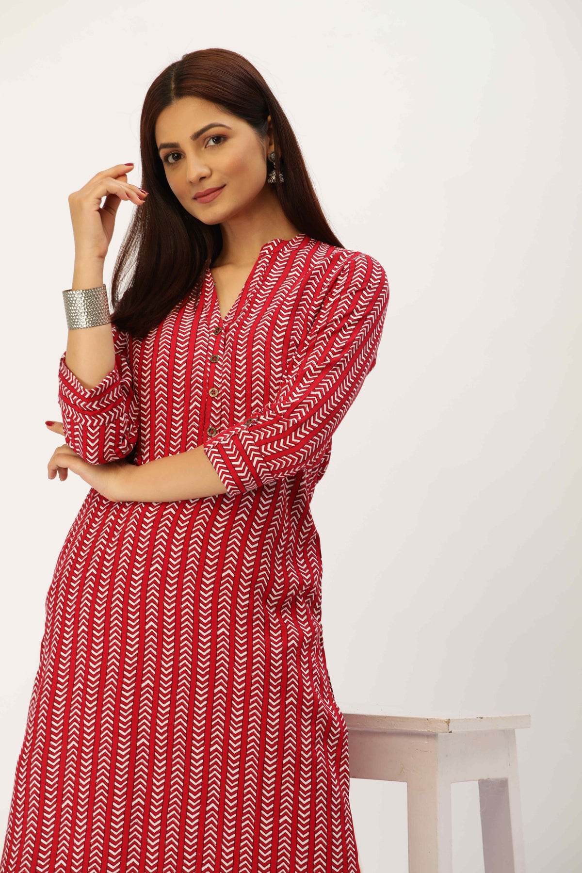 Red Geometric Printed Kurta