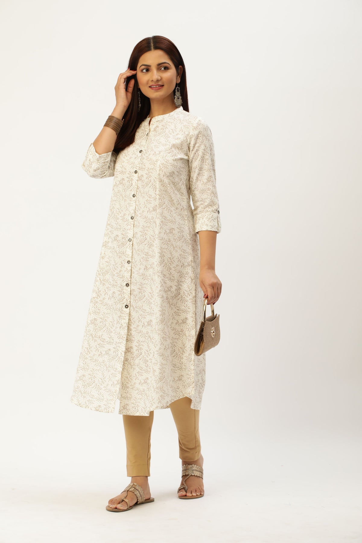 White Printed Princess Cut Kurta