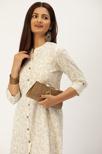 White Printed Princess Cut Kurta