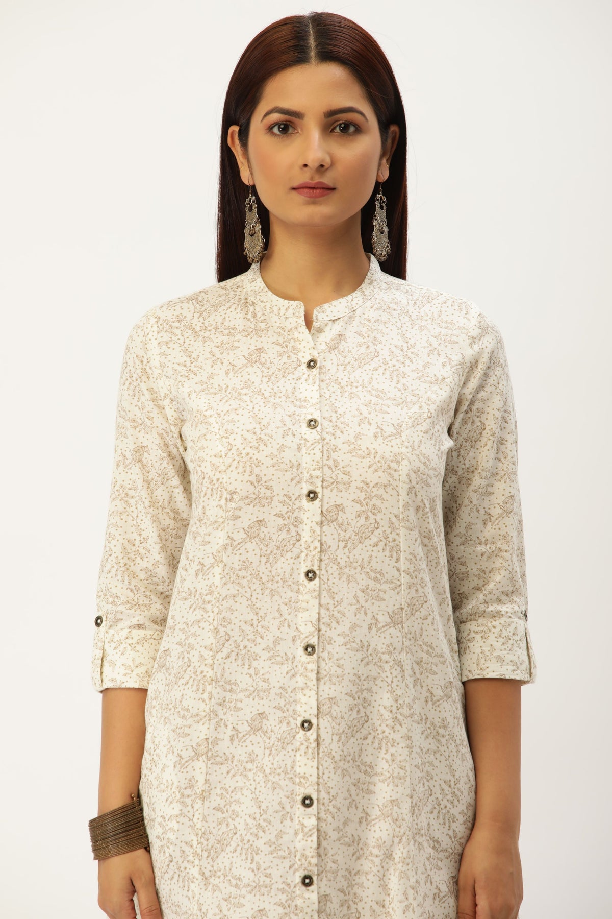 White Printed Princess Cut Kurta