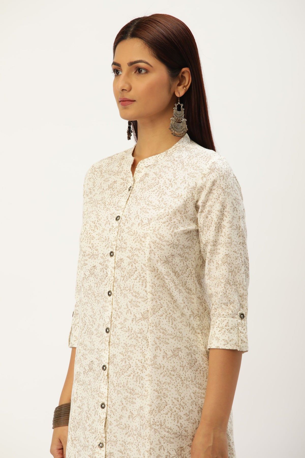 White Printed Princess Cut Kurta