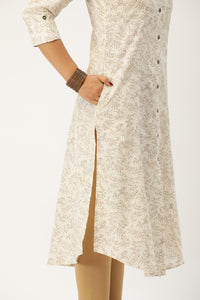 White Printed Princess Cut Kurta