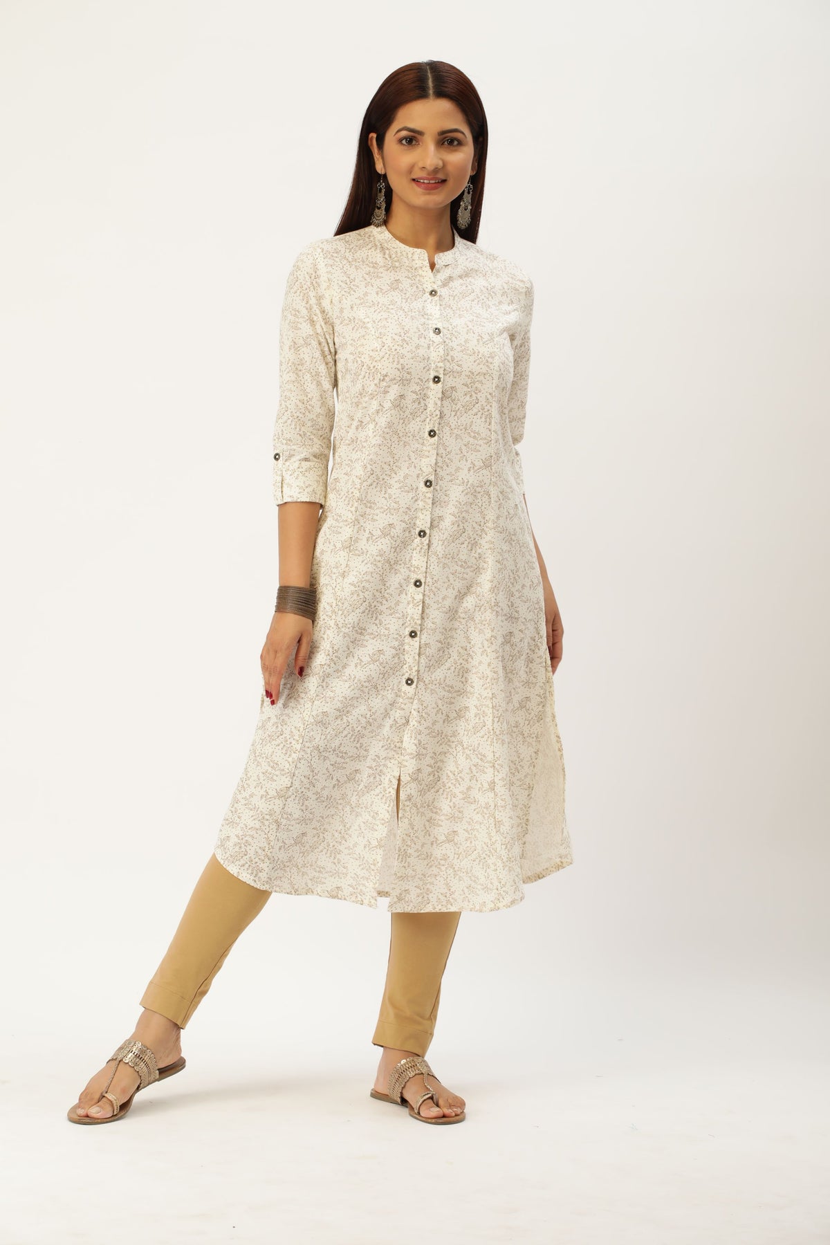 White Printed Princess Cut Kurta