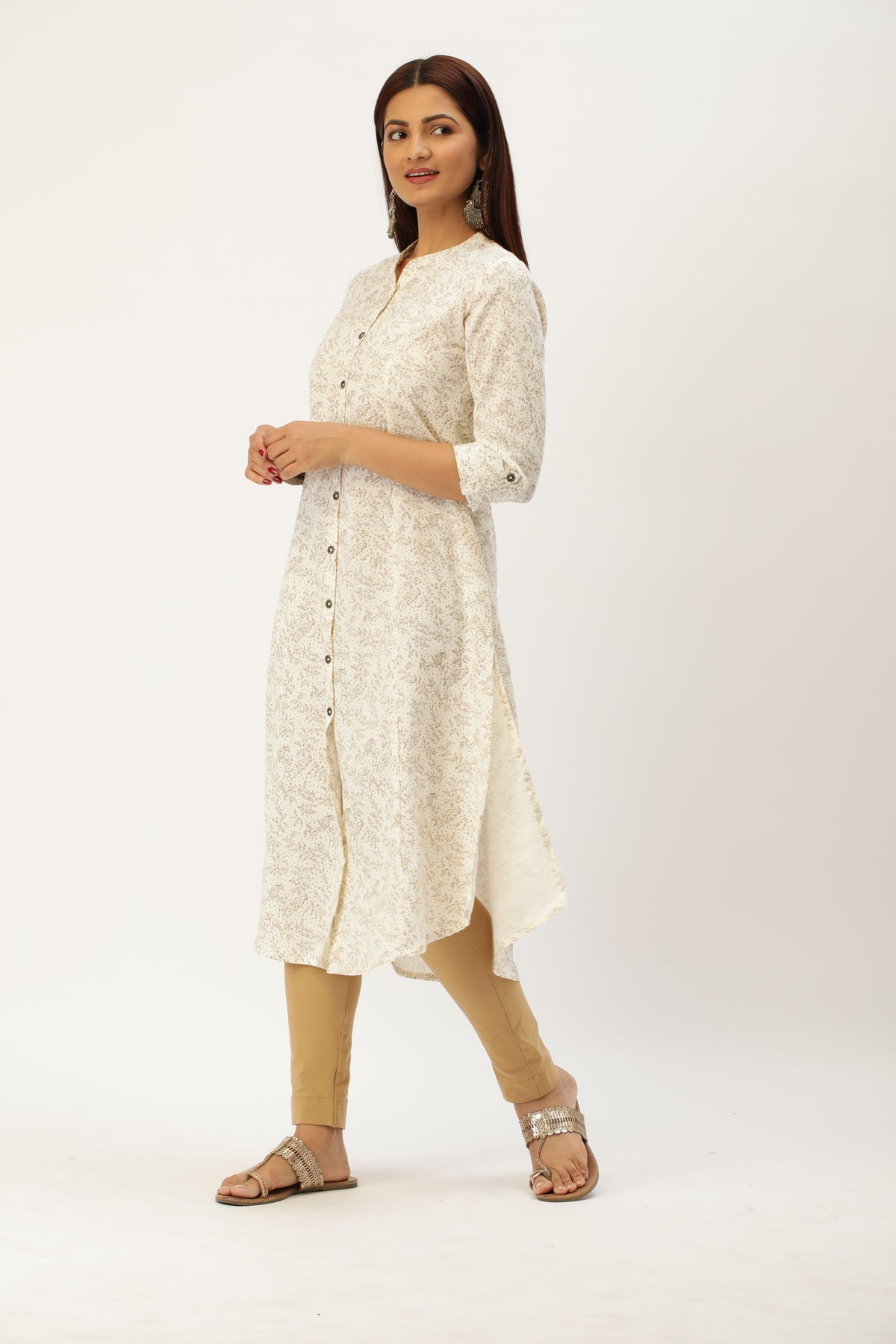 White Printed Princess Cut Kurta