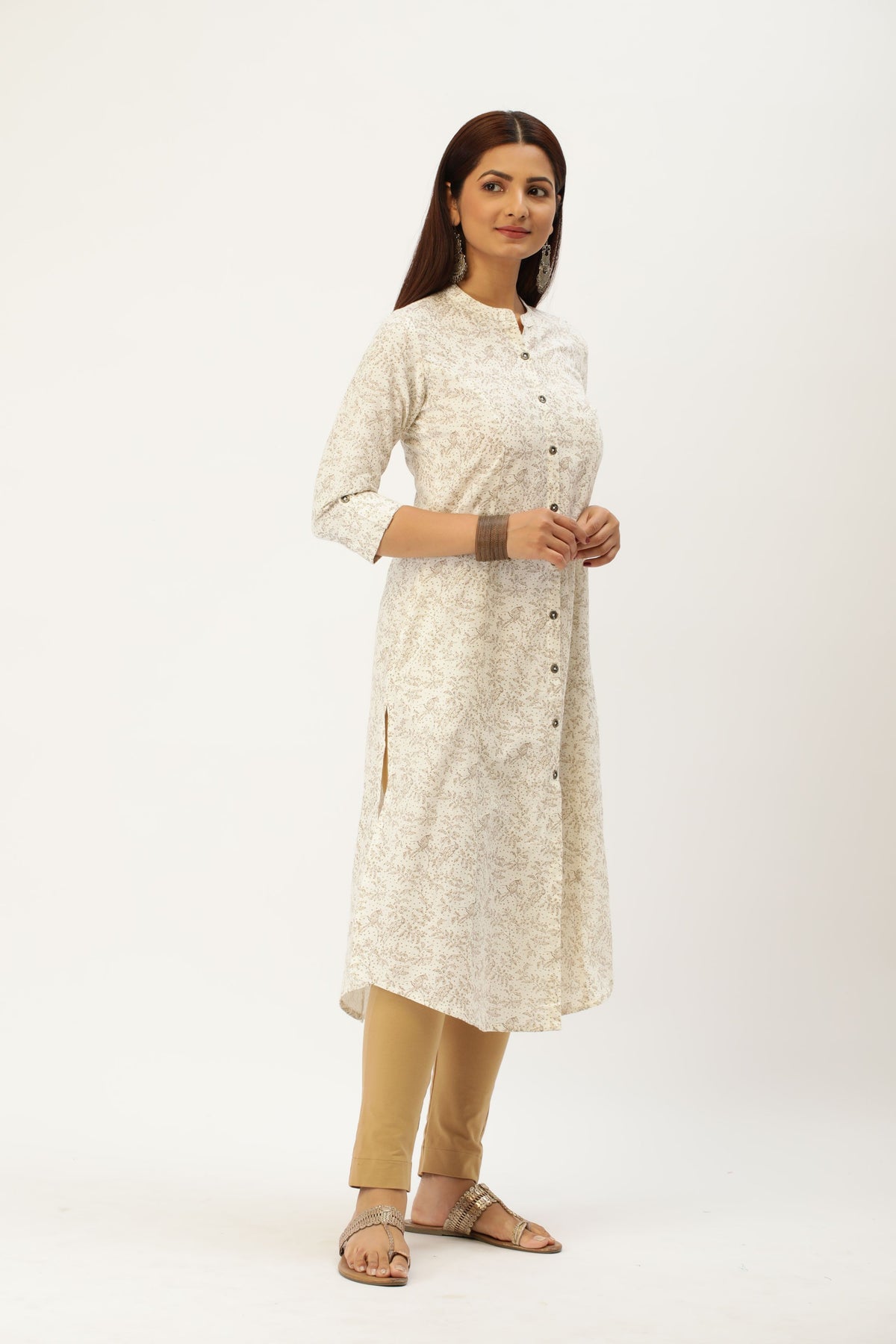 White Printed Princess Cut Kurta