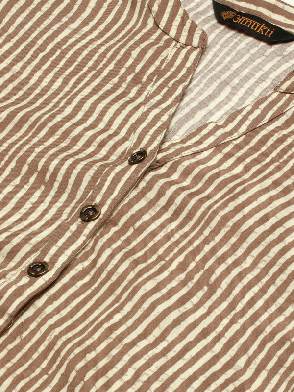 Begie & Off White Striped  Kurta