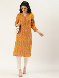 Yellow  Floral Printed Kurta