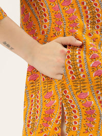 Yellow  Floral Printed Kurta