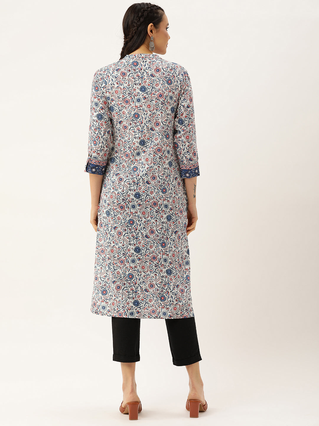 Floral Printed Mandarin Collar Kurta