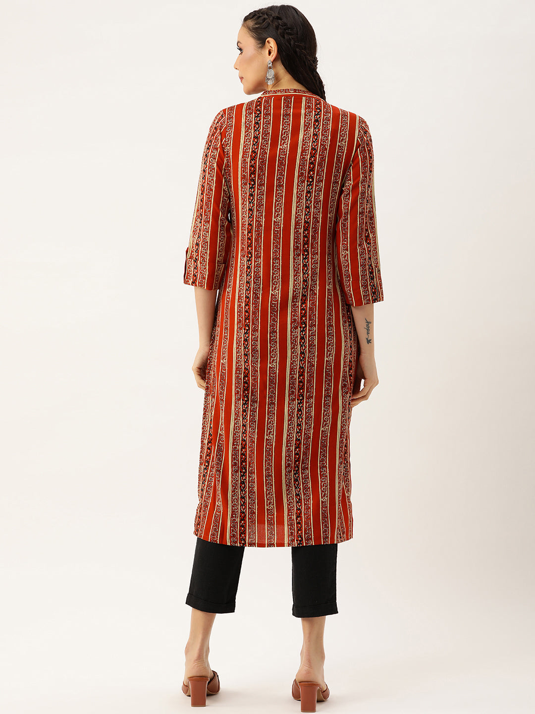 Maroon Ethnic Motifs Printed Mandarin Collar Kurta