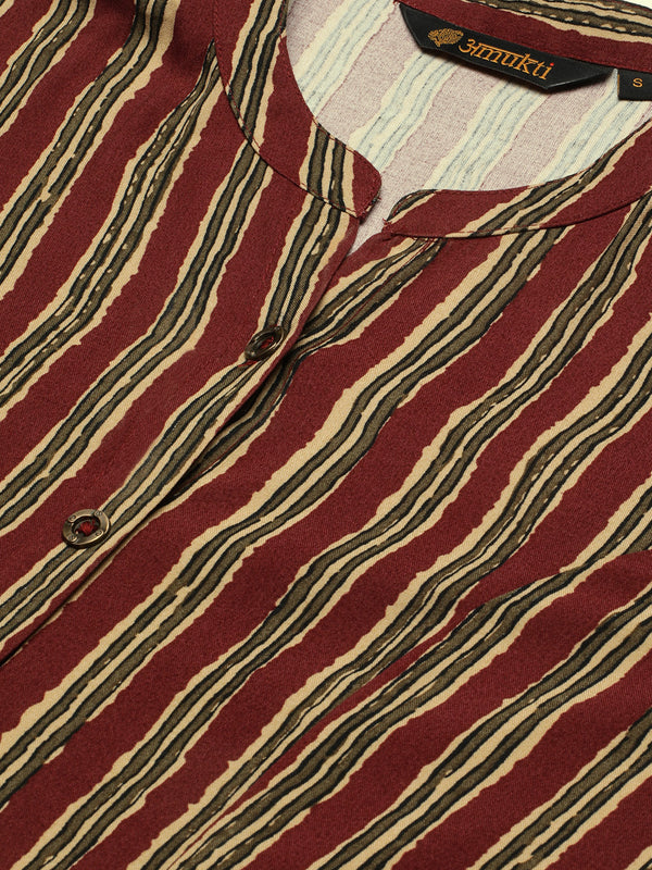 Maroon Striped A-Line Kurta