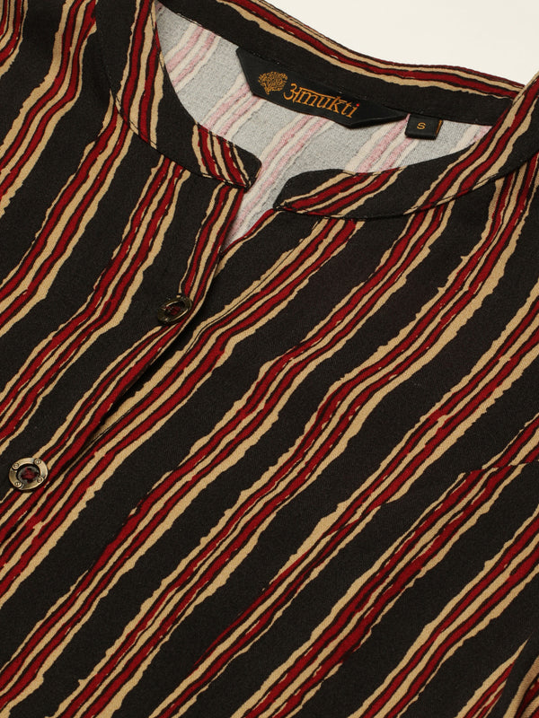 Grey & Red Striped Princess Cut Kurta
