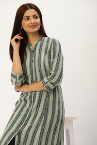 Green Printed A-Line Kurta