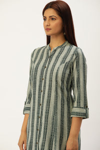 Green Printed A-Line Kurta