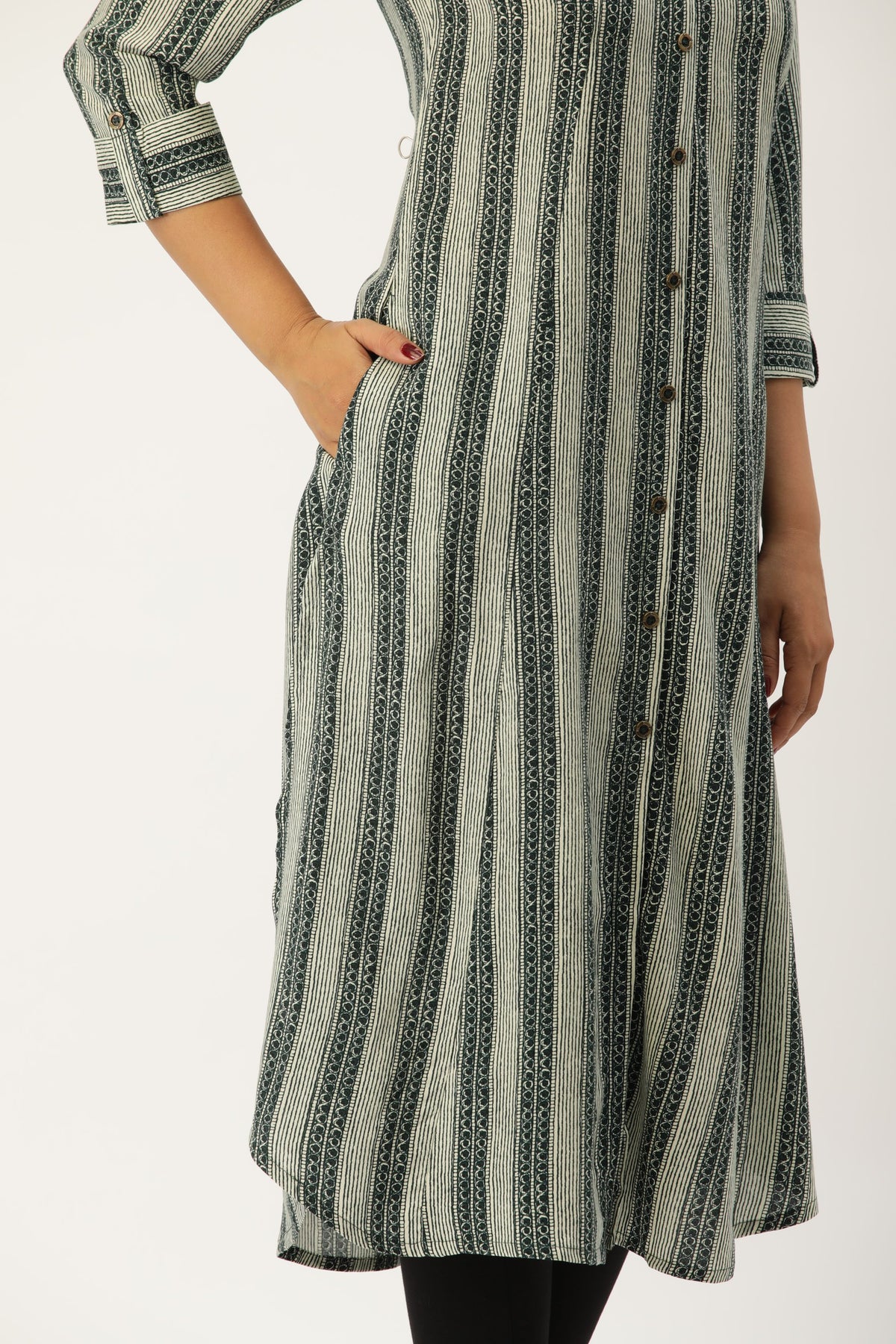 Green Printed A-Line Kurta