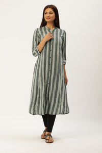 Green Printed A-Line Kurta