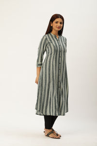 Green Printed A-Line Kurta