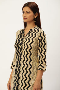 Black Zig Zag Print Straight Cut Kurta