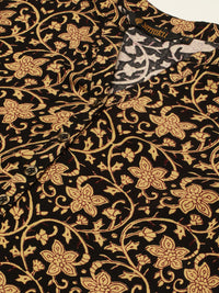 Black & Brown Floral Printed Rayon Kurta