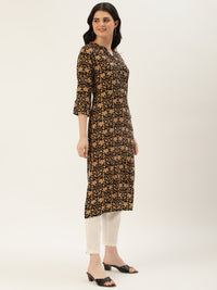 Black & Brown Floral Printed Rayon Kurta