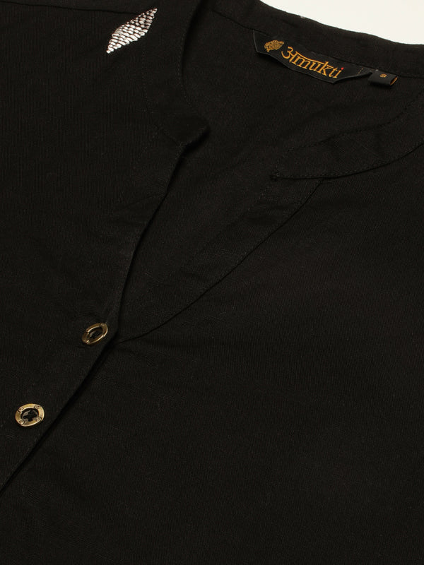 Black Geometric Embroidered Kurta