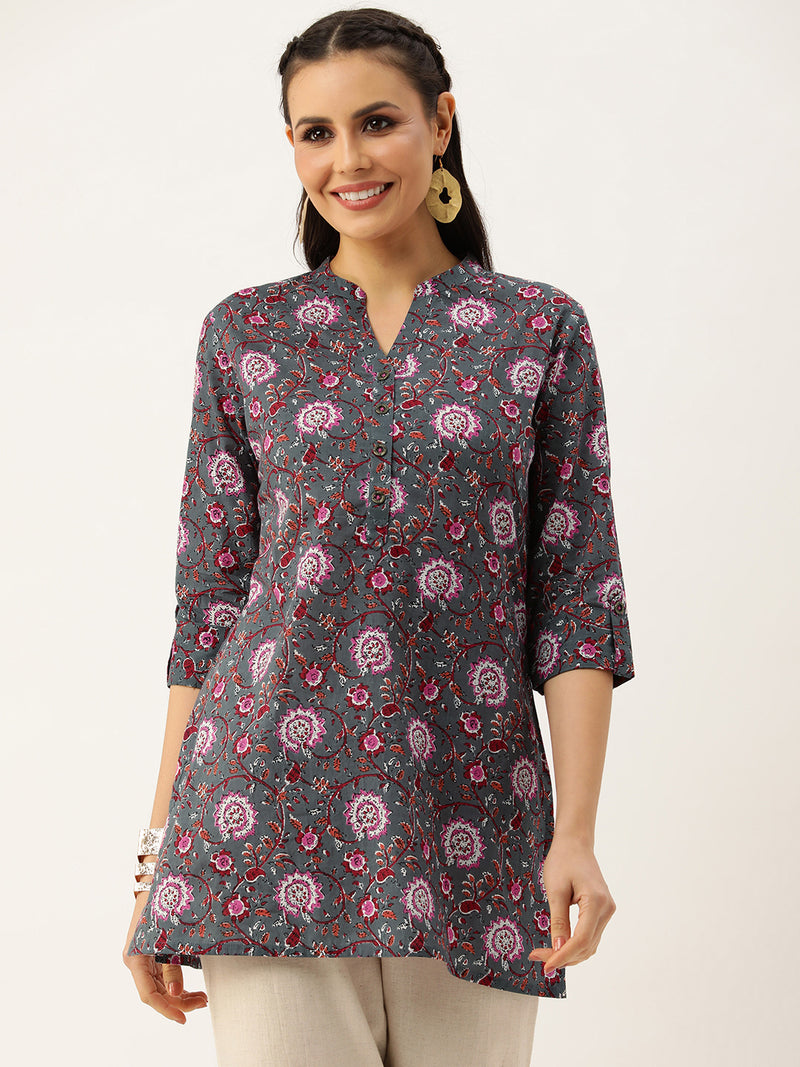 Grey Floral Printed Tunic