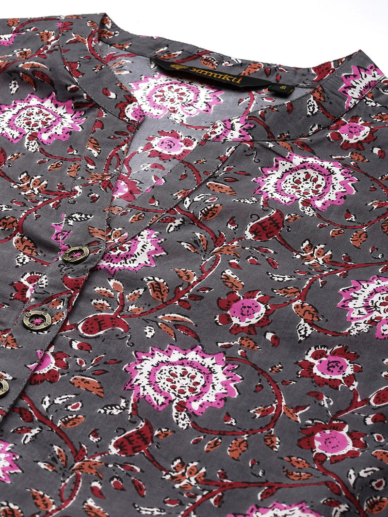 Grey Floral Printed Tunic