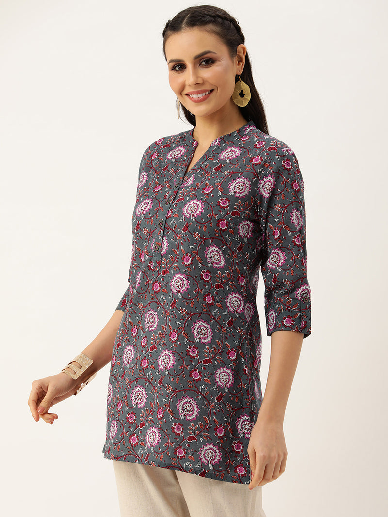 Grey Floral Printed Tunic