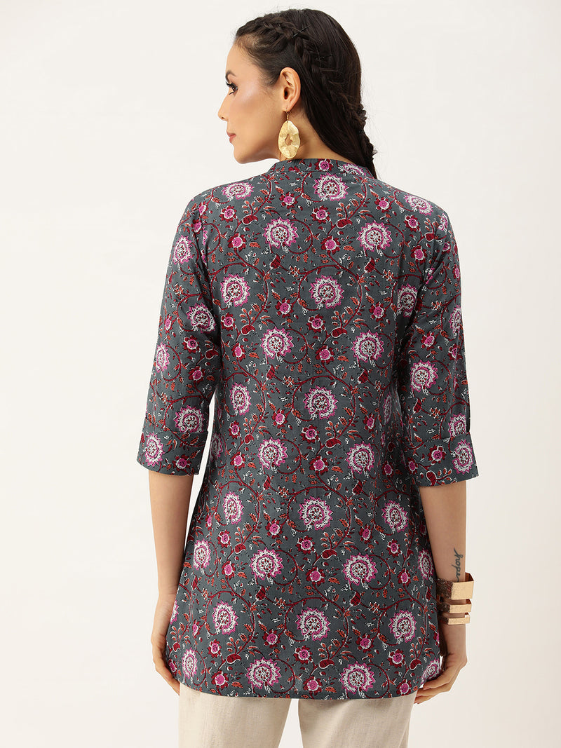 Grey Floral Printed Tunic