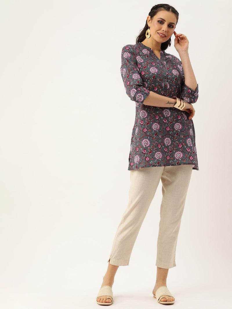 Grey Floral Printed Tunic