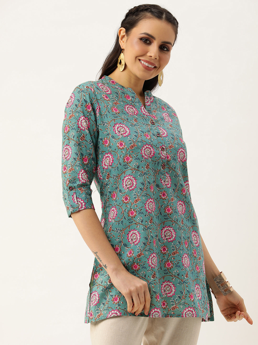 Blue Floral Printed Tunic