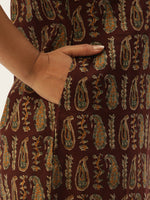 Maroon & Beige Paisley Printed Straight  Kurta