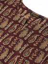 Maroon & Beige Paisley Printed Straight  Kurta