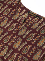 Maroon & Beige Paisley Printed Straight  Kurta