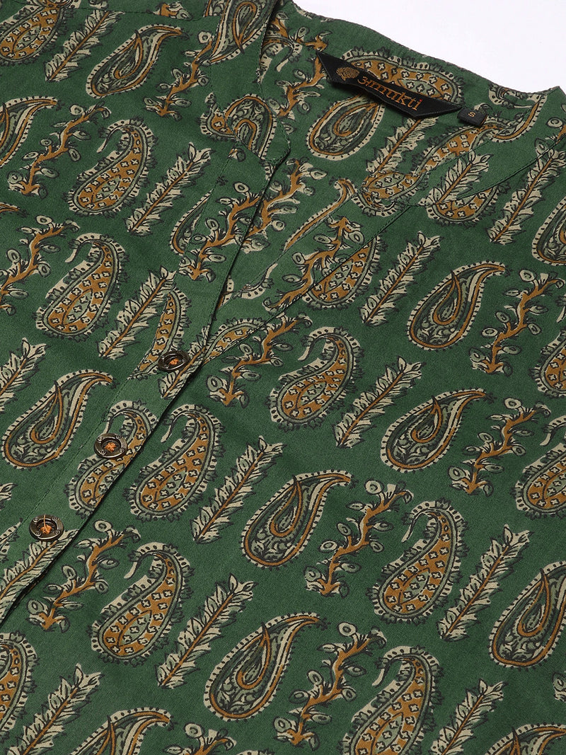 Green & Beige Paisley Printed Straight  Kurta