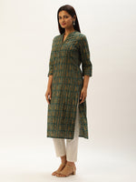 Green & Beige Paisley Printed Straight  Kurta