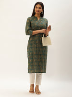 Green & Beige Paisley Printed Straight  Kurta