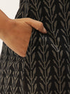 Black & Grey Floral Printed Straight Kurta
