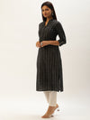 Black & Grey Floral Printed Straight Kurta